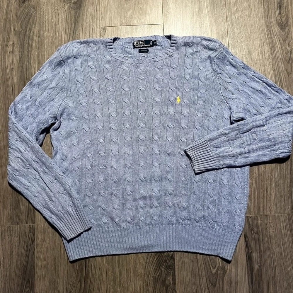 Vintage Polo Ralph Lauren 100% Silk Cable Knit Sweater XL Lavender